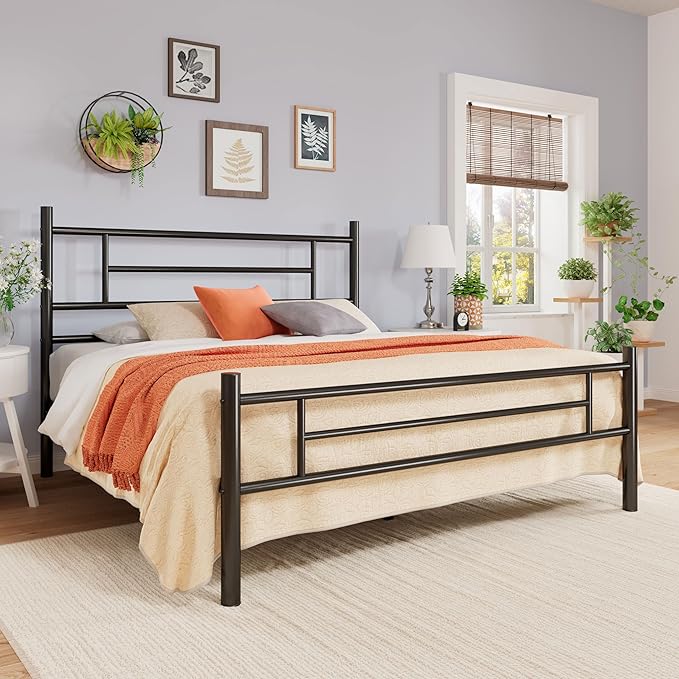 Allewie 14 Inch Queen Size Metal Platform Bed Frame with Headboard and Footboard, Underbed Storage, Strong Metal Slats Support, Mattress Foundation, No Box Spring Needed, Easy Assembly, Black