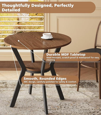 MECHYIN 31.5" Round Dining Table for 2-4, Farmhouse Small Kitchen Table with Storage, Space Saving Circle Table, Rustic Wood Dining Room Tables with Metal Legs for Kitchen, Dining Room, Apartment