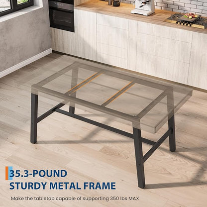 GarveeHome Industrial Dining Table for 2-4, 55" Heavy Duty Rectangular Kitchen Table with 2"×2" Metal Legs, Small Space Dining Table for Kitchen, Dining Room (Grey, 55" Non-extendable)