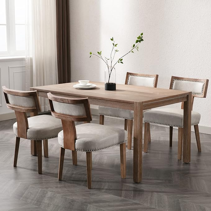 RIVOVA Mid Century Modern Dining Chairs Set of 2 PU Leather Upholstered Kitchen Side Chairs with Nailhead Trim, Modern Kitchen Armless Solid Wood Dining Chairs, Grey