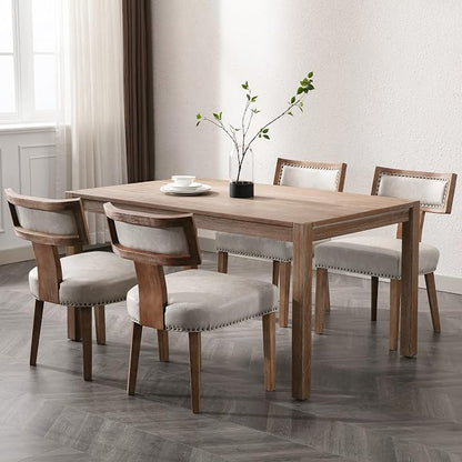 RIVOVA Mid Century Modern Dining Chairs Set of 2 PU Leather Upholstered Kitchen Side Chairs with Nailhead Trim, Modern Kitchen Armless Solid Wood Dining Chairs, Grey