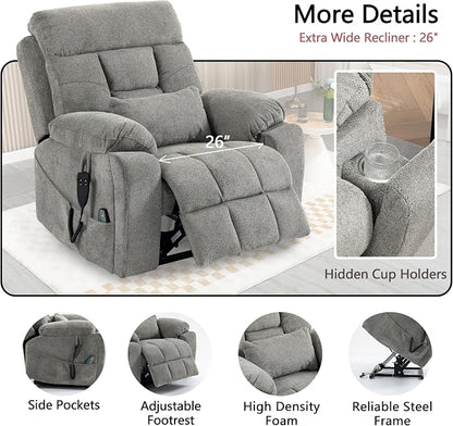 JIKFRIMA Dual Motor Power Lift Recliner Chair with Massage Heating for Adults Elderly, Electric Lift Chairs Lay Flat Recliners, Infinite Position, 2 Hidden Cup Holders