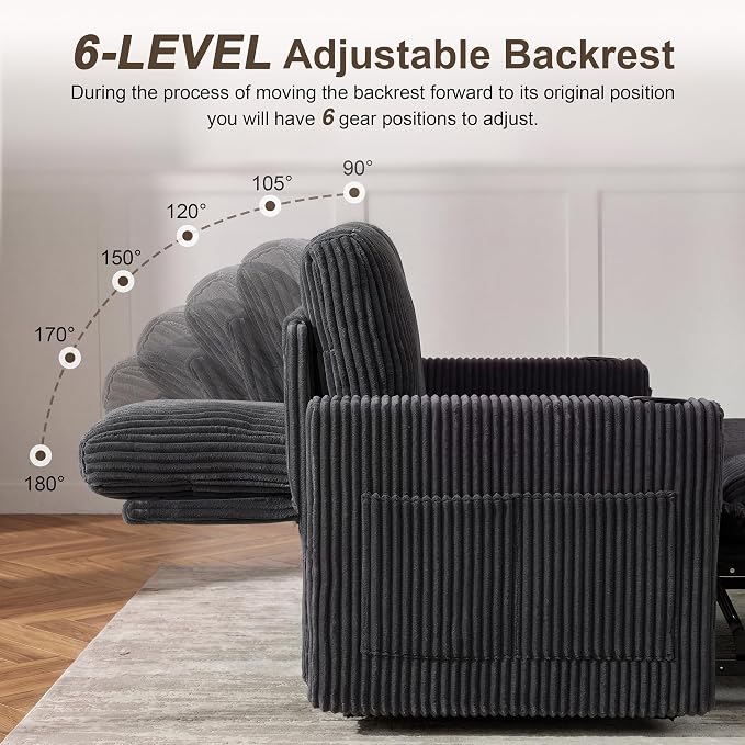 Sectional Sleeper Sofa with Pull Out Bed, Plush Corduroy 7 Seat Modular Sectional Sofa with Storage Chaise and Adjustable Backrest, Cloud Couches for Living Room, Apartment, Beige