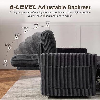 Sectional Sleeper Sofa with Pull Out Bed, Plush Corduroy 7 Seat Modular Sectional Sofa with Storage Chaise and Adjustable Backrest, Cloud Couches for Living Room, Apartment, Beige