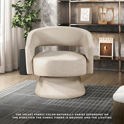 Lexicon 360 Degree Swivel Accent Chair, Modern Comfy Velvet Round Barrel Chair, Open Back, Plush Foam Cushions, Metal Swivel Base for Living Room/Bedroom/Office/Small Spaces, Taupe