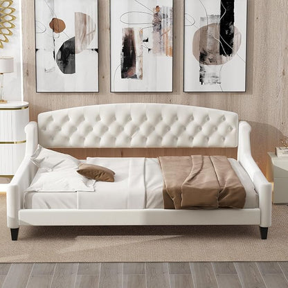 Ball & Cast Full Size Daybed, Velvet Upholstered Day Bed Frame with Button Tufted Backrest,Modern Sofa Bed for Living Room, Bedroom,Guest Room,No Box Spring Needed,Beige