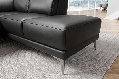 Valencia Pista Leather Reclining Sectional Sofa with Right Hand Chaise - Italian Nappa 11000 Top Grain Leather Couch - Power Reclining Seat with Leggett Adjustable Headrests - Black