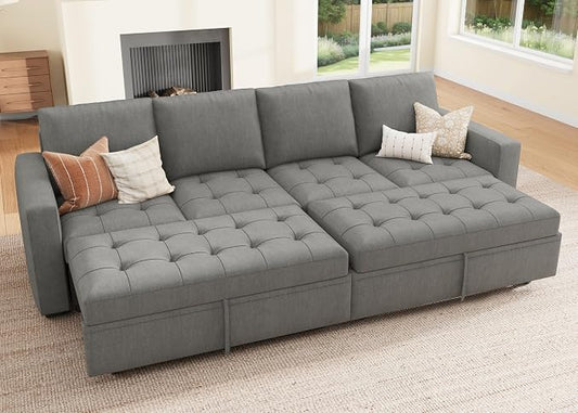 HONBAY Modular Sectional Sleeper Sofa with Pull Out Couch Bed, Convertible Sectional Couches for Living Room,Warm Grey