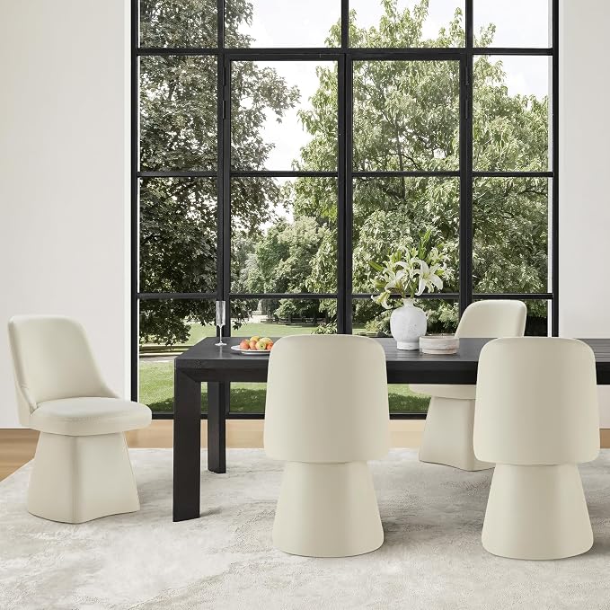 KISLOT Swivel Dining Chairs Set of 4, Upholstered Mid Century Modern Deskchair with High Back, Faux Leather Kitchen Chairs for Dining Room, Bedroom, Dressing Room, Cream