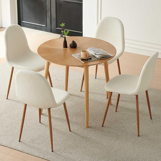 Teddy Fleece Dining Chairs Set of 4 - Modern Upholstered Chairs with Metal Legs for Living, Bedroom,Dining Room - White Dining Chairs Set for 4