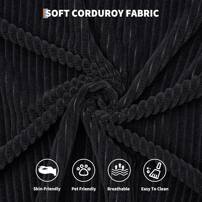 IDEALHOUSE 4 in 1 Convertible Sleeper Sofa Bed Couch, 79 Inch Boneless Corduroy Floor Couch with Pillows, No Assembly, Modern Deep Seat Sofa Futon Mattress for Living Room,Apartment,Black
