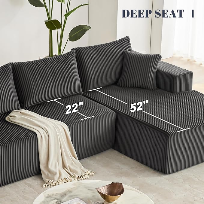 Weture 108” Modular Sectional Sofa, Cloud Sectional Couch with Deep Seat, Modern Modular L-Shape Sofa with Chaise,Upholstered Boneless Couches for Living Room Bedroom (Corduroy, Darkgrey)