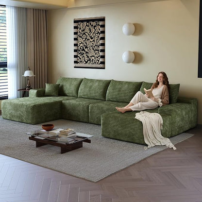AUGOP 136" Sectional Couches for Living Room Modern Modular Sofa with L-Shape Couchs Upholstered Boneless Couch Deep Seat Sectional Couch with Chaise (Green, Left Facing Chaise+3Seaters+Ottoman)