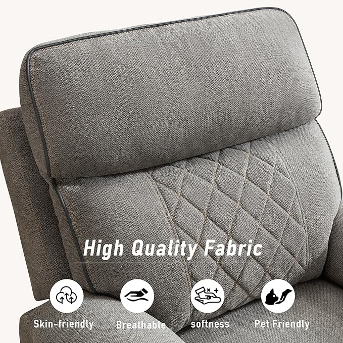 HAOMARKETS Electric Recliner Chair Set of 2, Soft Fabric Power Recliners with Metal Cup Holders, Single Overstuffed Heavy Duty Reclining Sofa Chairs for Living Room Bedroom, Light Grey