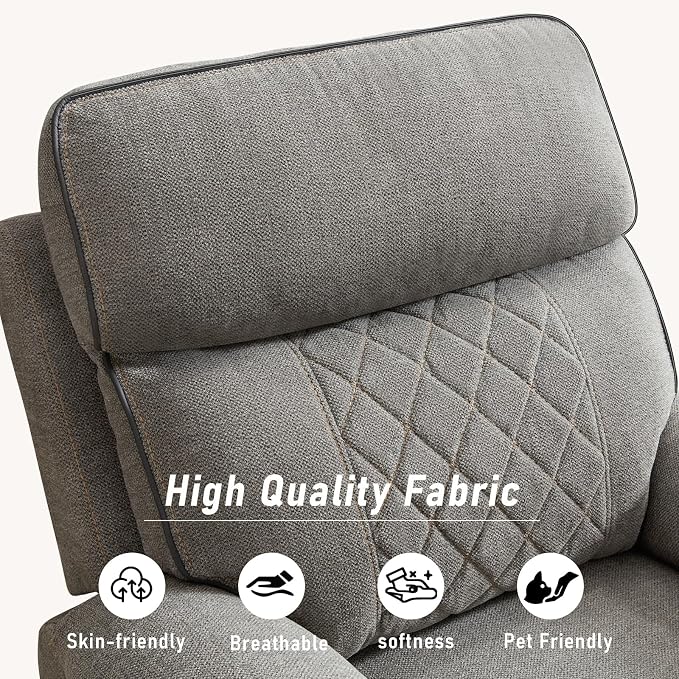 HAOMARKETS Electric Recliner Chair, Soft Fabric Power Recliners with Metal Cup Holders, Single Overstuffed Heavy Duty Reclining Sofa Chairs for Living Room Bedroom, Light Grey