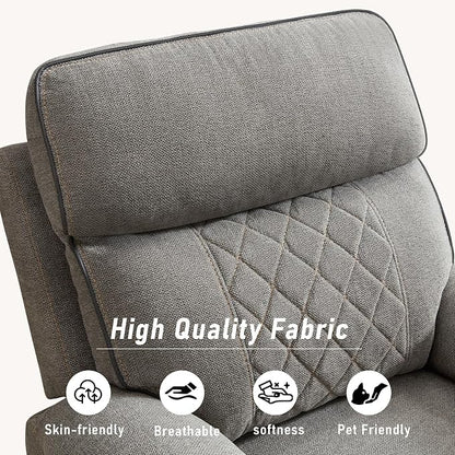 HAOMARKETS Electric Recliner Chair, Soft Fabric Power Recliners with Metal Cup Holders, Single Overstuffed Heavy Duty Reclining Sofa Chairs for Living Room Bedroom, Light Grey