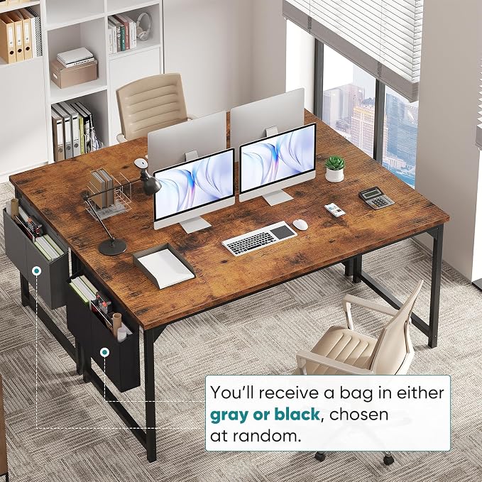 OLIXIS Computer Desk, 63 Inch Home Office Desks for Small Spaces, Writing Craft Study Gaming Table for Bedroom, Modern Computer Workstation with Storage Bag, Rustic Brown