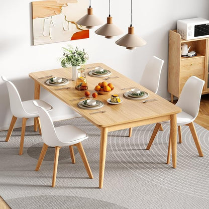 VECELO Dining Chairs Set of 4, Mid-Century Modern Kitchen & Dining Room Chairs, PU Leather Upholstered Seat, Solid Wood Legs, Armless, Non-Slip Feet, White