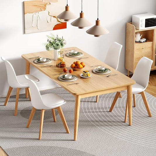 VECELO Dining Chairs Set of 4, Mid-Century Modern Kitchen & Dining Room Chairs, PU Leather Upholstered Seat, Solid Wood Legs, Armless, Non-Slip Feet, White