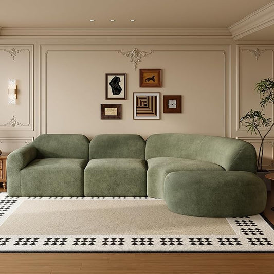 Merax Modern Curved Sectional Sofa with Ottoman, Couch 4-Piece Set High-Density Compressed Sponge, Fully Assembled, Right Hand Facing, Plush Deep Seat for Living Room, Lounge, Apartment, Green