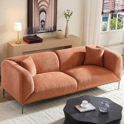 82.68" Modern Upholstered Sofa with Straight Design, Full and Soft Seating, Includes 2 Throw Pillows, 3 Seats,Fabric Couch with Metal Legs for Living Room, Office, Apartment (Brown)