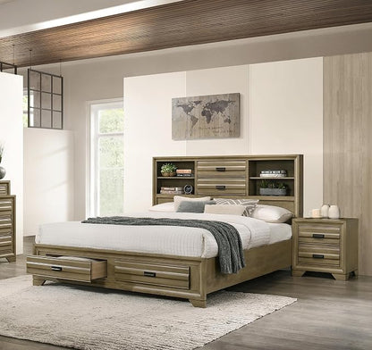 Roundhill Furniture Loiret Light Gray Finish 3-Piece Wood Bedroom Set with King Size Storage Bed with Two Nightstands