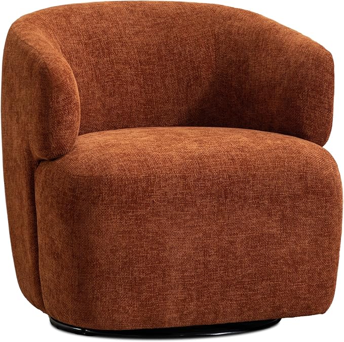 SOFTHION Swivel Accent Chair, Chenille Barrel Chair for Living Room, Cozy Round Boucle Arm Chair, Metal Base for Club Nursery Bedroom, Orange