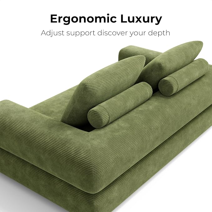 LIKIMIO FlipNest Convertible Sleeper Sofa Bed Floor Sofa 3-in-1 No Assembly, Foldable Mattress with Corduroy Upholstery Olive Green, Lounge Loveseat Couch for Living Room Studio Guest Room