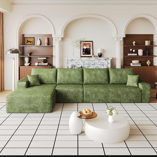 135" Oversized Cloud Sectional Couch Boneless Sofa for Living Room, Fluffy Corduroy Corner Couch with Deep Seat, Compressed Modular Sectional Sofa with L-Shaped Chaise, No Assembly Required