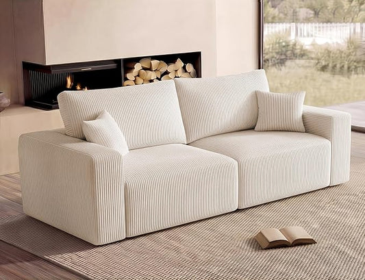 Modular Loveseat Cloud Couch, 79" Memory Foam Boneless Double Sofa, Cozy Upholstered Corduroy Frameless Furniture, No Assembly Required Small Couch for Apartment Living Room Office, Beige