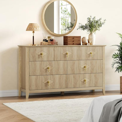 GarveeHome Fluted Dresser for Bedroom, 54 Inch Wide 7-Drawer Wood Dresser, Modern Chest of Drawers, Storage Organizer Cabinet for Living Room, Hallway, Entryway, Natural