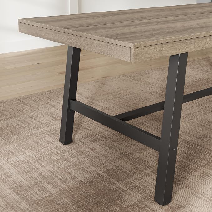GarveeHome Industrial Dining Table for 8-10 People, 86.61" Long Kitchen Table with Sturdy Metal Frame, Rectangular Counter for Dinner, Kitchen, Dining Room (Grey Walnut, 87" Non-extendable)