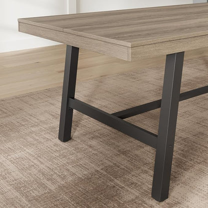 GarveeHome Industrial Dining Table for 8-10 People, 86.61" Long Kitchen Table with Sturdy Metal Frame, Rectangular Counter for Dinner, Kitchen, Dining Room (Grey Walnut, 87" Non-extendable)