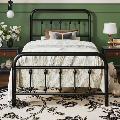 SHA CERLIN Twin Size Metal Platform Bed Frame with Victorian Style Iron-Art Headboard and Footboard, Easy Assembly, Under Bed Storage, No Box Spring Required, Black
