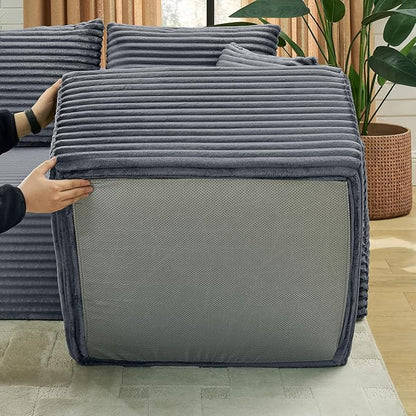 127" U-Shaped Cloud Sectional Couch Oversized Modular Compressed Boneless Sectional Sofa with Ottoman Chaise Lounges & Console, Plush Corduroy Boneless Symmetrical Sofa