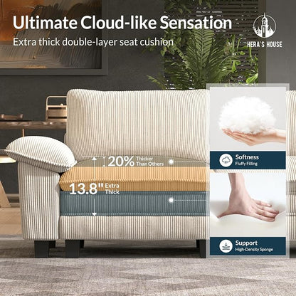 HERA'S HOUSE 158" Oversized Modular Sectional Sofa, Comfy L Shaped Couches for Living Room, Cloud Couch with Ottoman, 5-Seater Deep Seat Sofa with Throw Pillow, Corduroy Beige