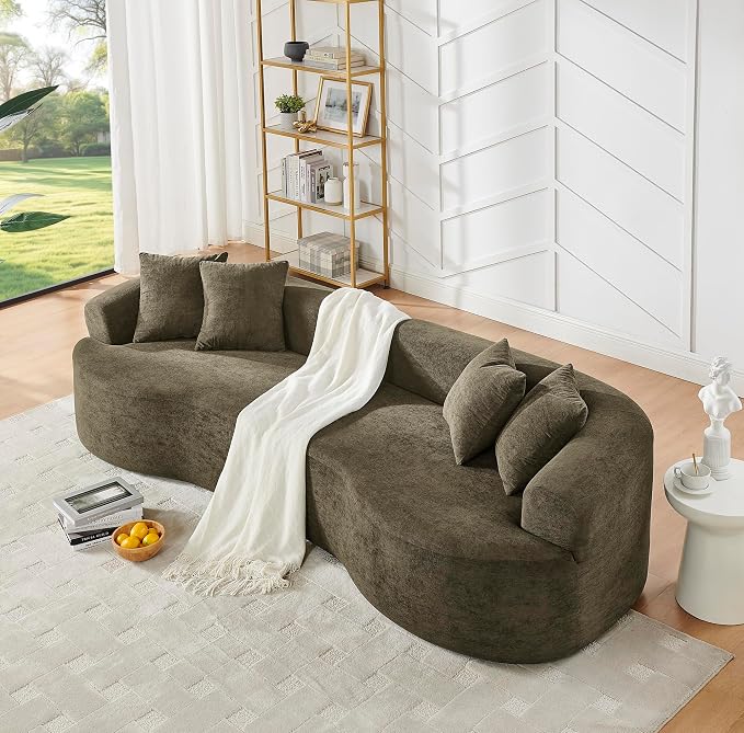 Curved Boneless Sofa Couches 4-Seat Tight Backrest Couch for Living Room Bedroom, Boneless Cloud Sofa with 4 Pillows, Floor Sofa in A Box No Assembly Required