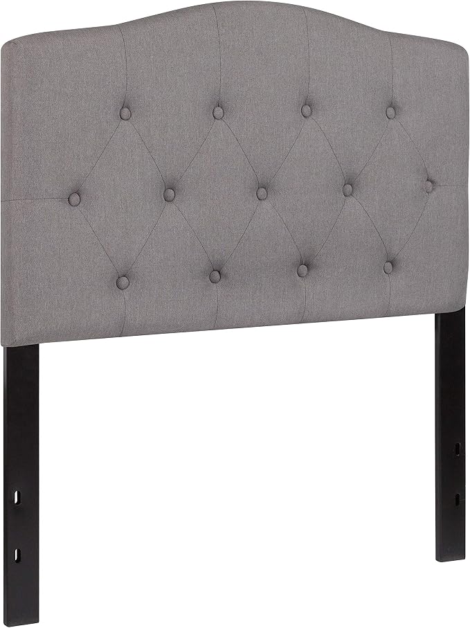 EMMA + OLIVER Arched Button Tufted Twin Size Headboard in Light Gray Fabric