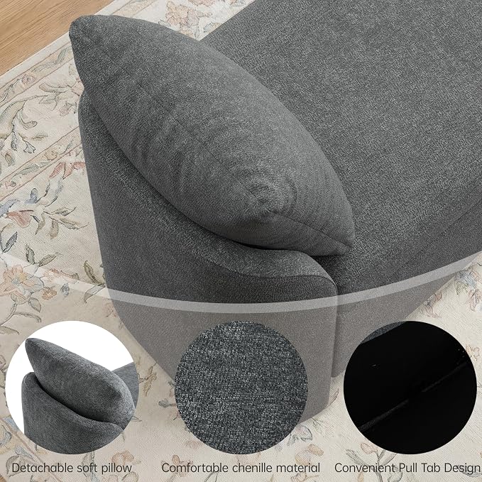 Usaint 58.3" Storage Ottoman Bench with Pillows, Upholstered End of Bed Bench with Arms, Footrest Stool Bench for Bedroom, Living, Window, Entryway and Hallway, Charcoal