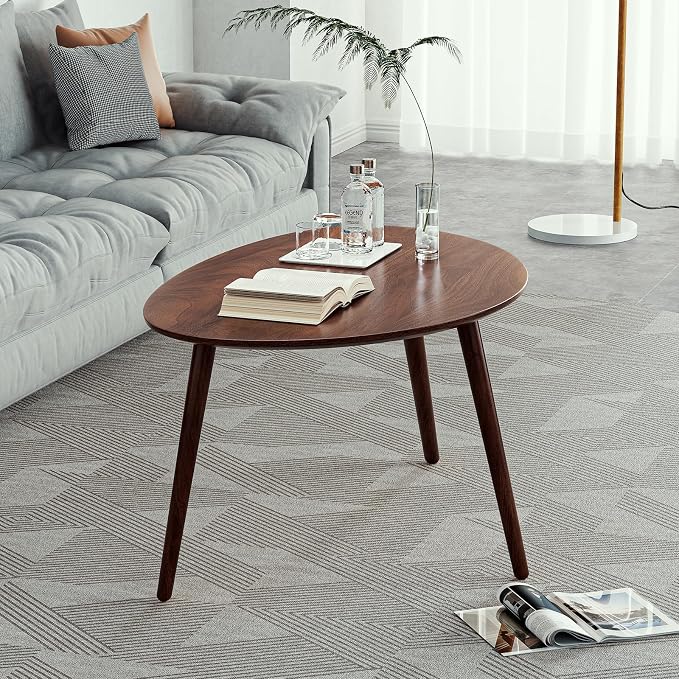 Small Oval Coffee Table, 100% Solid Wood Coffee Tables Mid Century Modern Table for Living Room, Side Table End Tables for Home (Walnut Wood Color, 25.59''x17.51''x19.68'')