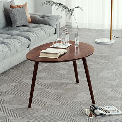 Small Oval Coffee Table, 100% Solid Wood Coffee Tables Mid Century Modern Table for Living Room, Side Table End Tables for Home (Walnut Wood Color, 25.59''x17.51''x19.68'')