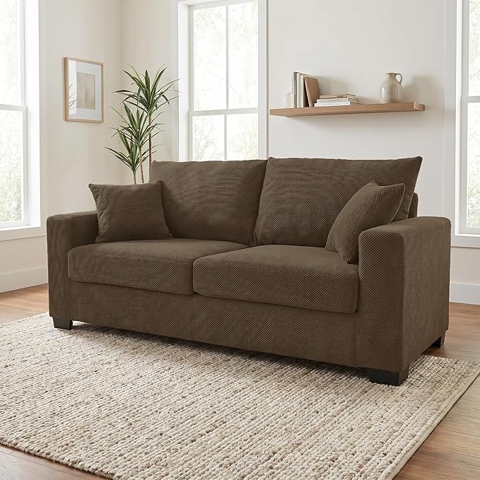 Ball & Cast 69" Loveseat Sofa, Modern Love Seat Couches for Living Room,Upholstered 2 Seater Small Couch with Throw Pillows for Bedroom,Apartment,Office,Easy Assembly,Coffee
