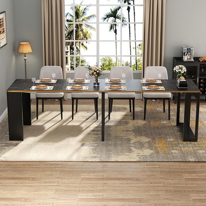 Extendable Dining Table, Transformer Folding Console Table for 2-8 People, 17"-112" Space Saving Dining Room Table, Wood Black Faux Marble Dining Table, Kitchen and Dining Room Furniture (No Chairs)