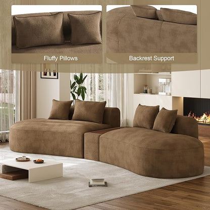 153.3" Oversized Curved Sectional Sofa, Luxury Chenille Cloud Couch for Living Room, Large Modern Modular Deep Seat Sofa with Movable Coffee Table & USB, No Assembly Needed, Brown
