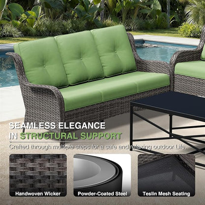 Joyside Outdoor Patio Couch Set, Outdoor Wicker Sofa with High Back, Deep Seating, Wide Armrest, Thickened Cushions, Patio Sofa for Deck, Porch Use