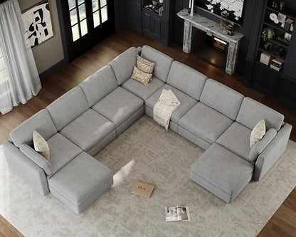 Oversized Modular Sectional Sofa U-Shaped Cloud Couches Gray | Large Deep Seat Couch for Living Room, 9 Seater Luxury Corner Sofa with Ottoman, Solid Wood Frame, Removable Washable Cover