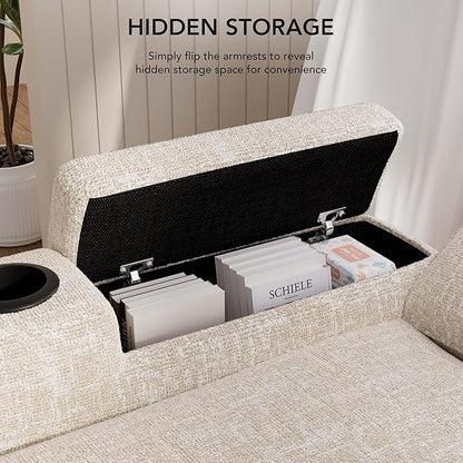 Vipbear Sleeper Sofa Bed, 82" Pull Out Couch with Reclining Backrest/Reversible Storage Chaise, 3 in 1 L-Shaped Couch with Armrest Storage | Cup Holder | Side Pocket | Tool-Free Assembly | Beige
