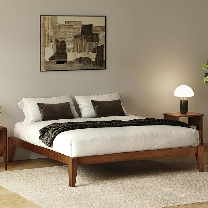 Thor Premium Solid Wood Bed Frame King, Japanese Joinery Bed Frame with Wood Slat Support, Platform Bed, No Box Spring Needed, Easy Assembly, Minimalist & Modern Style (Walnut)