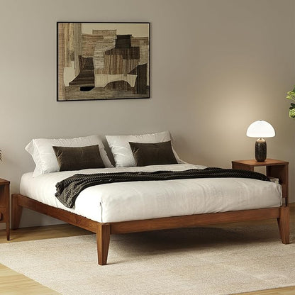 Thor Premium Solid Wood Bed Frame Queen, Japanese Joinery Bed Frame with Wood Slat Support, Platform Bed, No Box Spring Needed, Easy Assembly, Minimalist & Modern Style (Walnut)