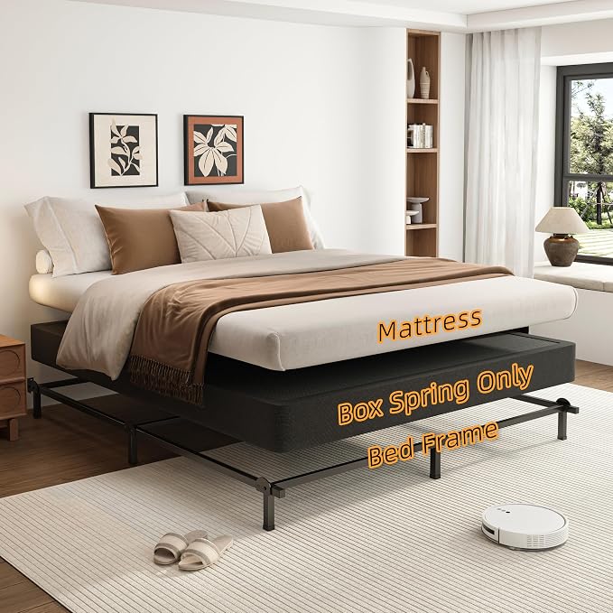 VIPSHOW 7 Inch Twin XL Metal Box Spring with Round Corners - 3000 lbs Capacity, High Profile Heavy Duty Mattress Foundation with Steel Slats, Noise-Free, Easy Assemble, Black